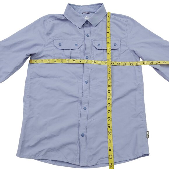 Rei-coop Ripstop Shirt Kids 14-16 Blue Roll Tab Sleeve Snaps Outdoor Hiking - Picture 10 of 12